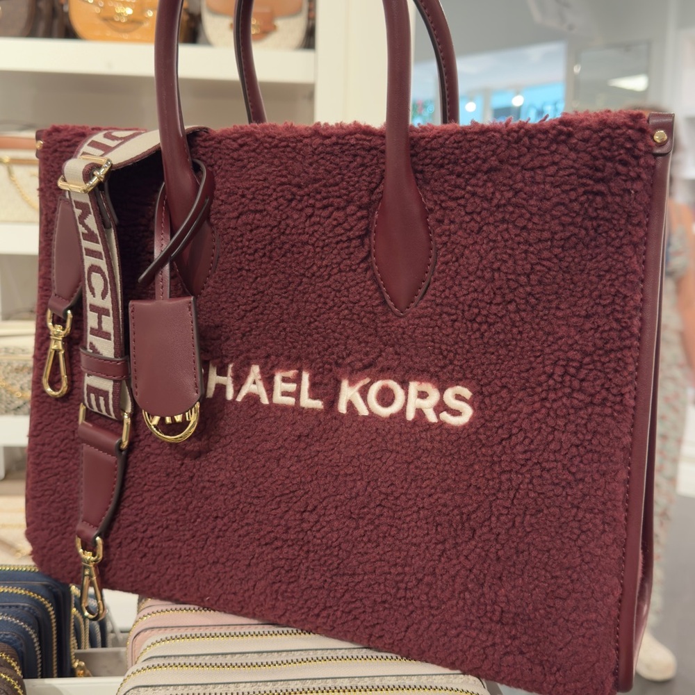 Michael Kors Burgundy Shearling Tote Bag medium